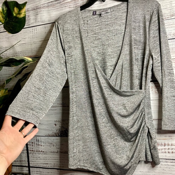 Was💲15! EUC Jennifer Lopez sparkly silver ruched wrap top women’s medium - Picture 9 of 16